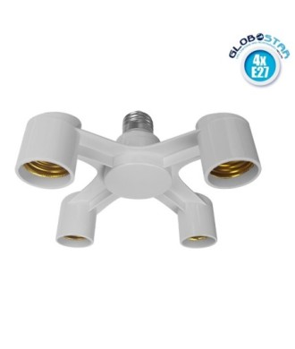 GloboStar® 78977 Πλαστικός Αντάπτορας Μετατροπέας από 1xE27 Ντουί σε 4xE27 Ντουί Λευκό